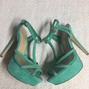 Aldo Women’s Green Teal Leather Ankle Strap Stiletto Dress Heels Shoes Size 8 Mb